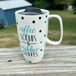 Coco and Lola “coffe, scrubs, and rubber gloves” glass mug